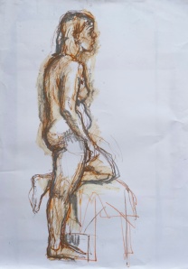 Kim Shannon "Standing Figure" Oil stick on paper