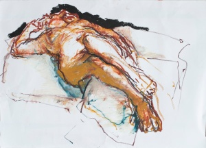 Kim Shannon "Reclining Nude" Oil stick on paper